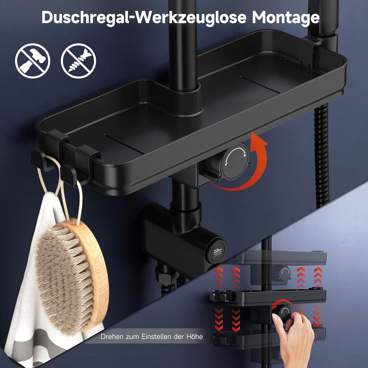 Douchekolom – Douchegarnituur – Regendouche – Douchepaneel – Douchekraan – Mat Zwart – 30x30 cm Vierkante Regendouche – Messing Omsteker Met 3 Handdouchestanden
