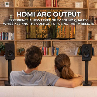 VULKKANO A6 ARC Luidspreker met 16,5 cm (6,5 inch) woofer, Bluetooth 5.0, HDMI ARC, optisch, RCA, USB, met subwoofer-uitgang, hifi-studio-monitoren met elegant design, zwart