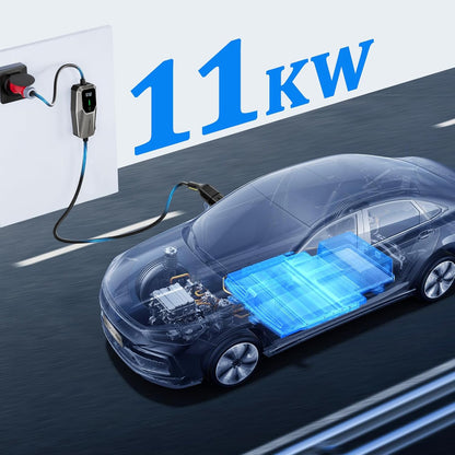 Type 2 oplaadkabel 11 kW, EV oplader driefasig CEE 16A | 5M mobiele Wallbox laadstation instelbare stroom en instelling starttijd voor alle elektrische voertuigen EV PHEV IEC 62196-2