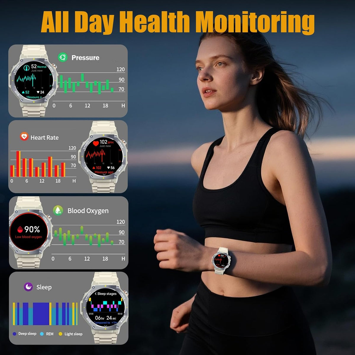Jugeman Smartwatch voor dames en heren, met bluetooth-oproepen, fitnesstracker met stappenteller, IP68 waterdicht horloge