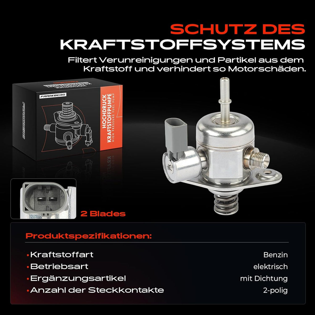 Hogedrukpomp – Hogedruk Brandstofpomp – Brandstofpomp – Benzinepomp – Injectiepomp – Voor 1.6L Benzinemotor – Elektrisch, 2-Polige Aansluiting