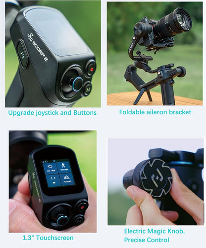 FeiyuTech SCORP-2 Kit camerastabilisator, geïntegreerde AI-tracker, 3-assige gimbal voor spiegelloze Sony/Canon/Nikon/Fujifilm- en DSLR-camera's, upgrade-joystick en touchscreen, 15 kg laadvermogen