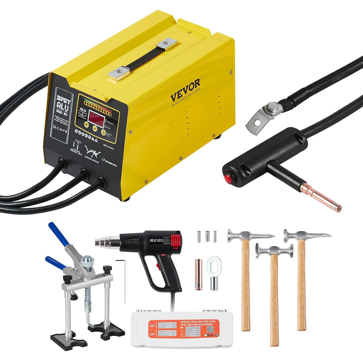 VEVOR 300 W Dent Repair Kit with Hot Air Gun, Dent Puller Automatic/Manual Welding Mode, Car Body Spot Welding Machine for Aluminium Repair