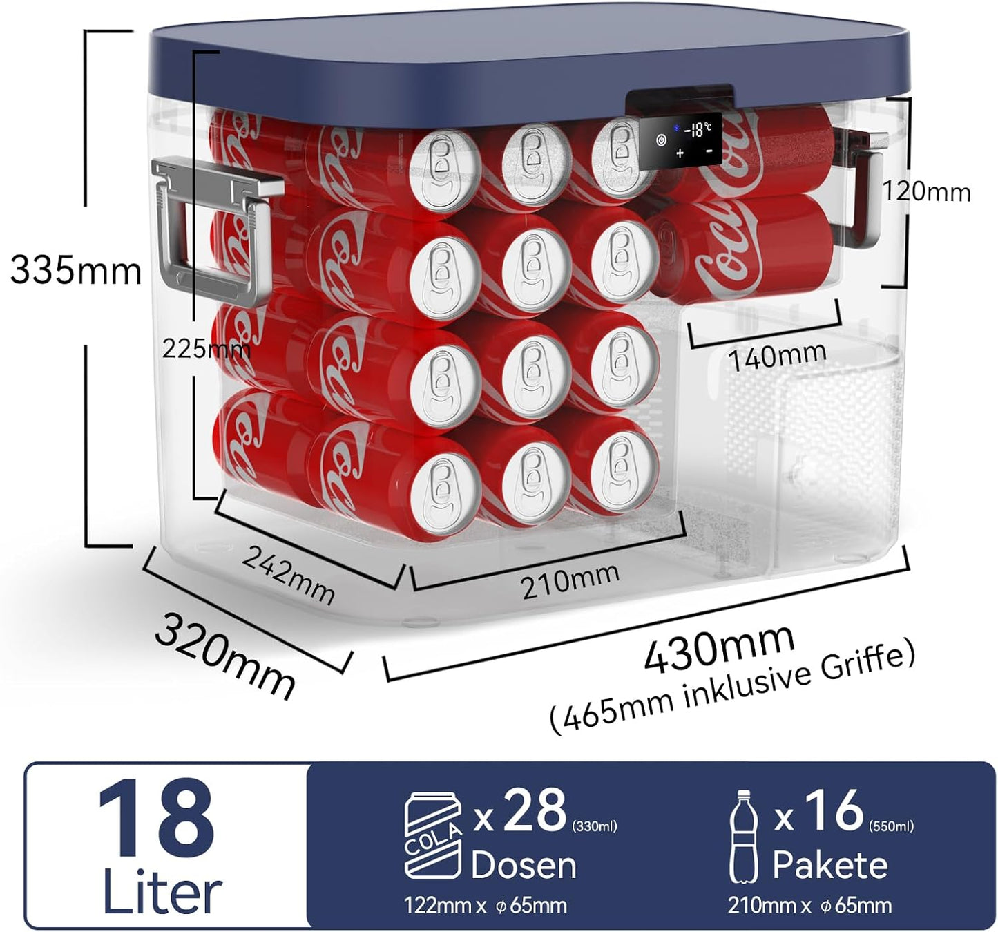 BINGI Compressor-koelbox, 18 l, mini-draagbare elektrische koelkast, 12/24 V DC, elektrische vriezer, draagbare vriezer voor auto, vrachtwagen, picknick, camping en thuisgebruik