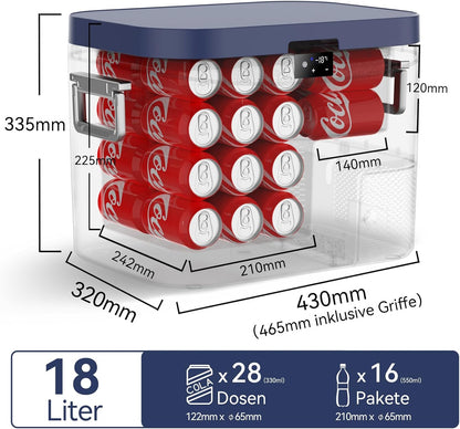 BINGI Compressor-koelbox, 18 l, mini-draagbare elektrische koelkast, 12/24 V DC, elektrische vriezer, draagbare vriezer voor auto, vrachtwagen, picknick, camping en thuisgebruik