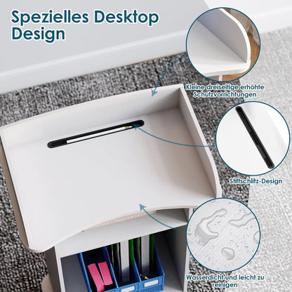 Sta-bureau, podiumstandaard met lade, sprekerbureau van hout met wieltjes, houten podium met meertraps plank voor scholen, huizen, seminars en kerken, wit (60 x 40 x 101 cm)