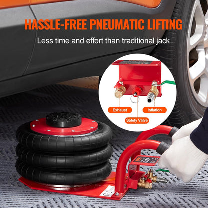 VEVOR Pneumatic Jack 3T 140-450mm Pneumatic Lifting Jack 0.8-1.0MPa Inflatable Jack 3 Air Cushions Fast Lifting Easy Portable for Repair Maintenance Car SUV Workshop Garage Red