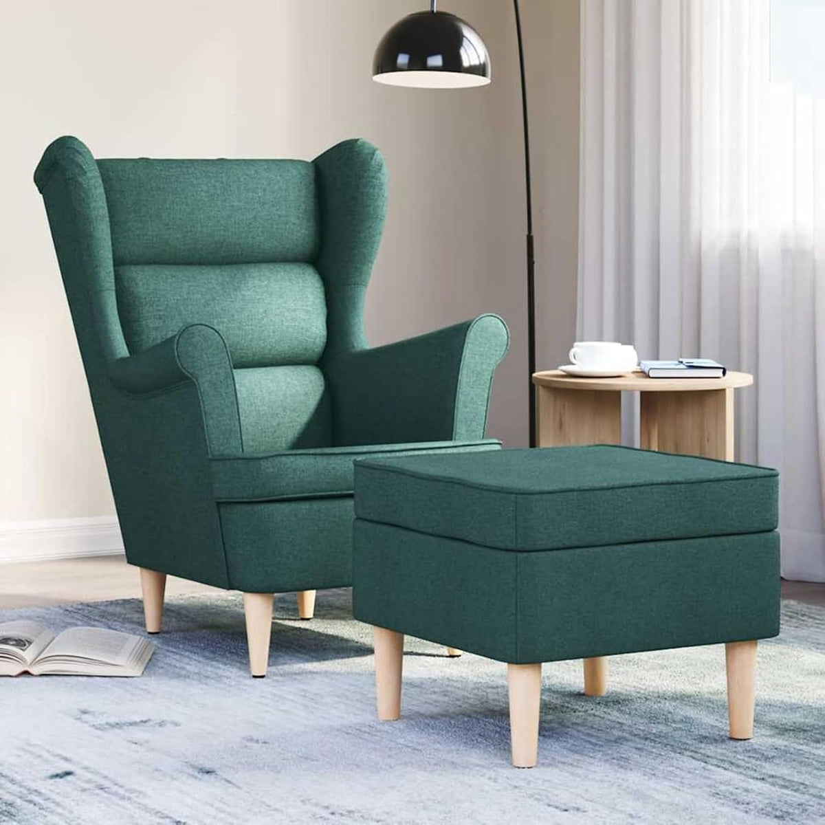 Fauteuil met voetkruk donkergroen stof fauteuil stoel Model3307994