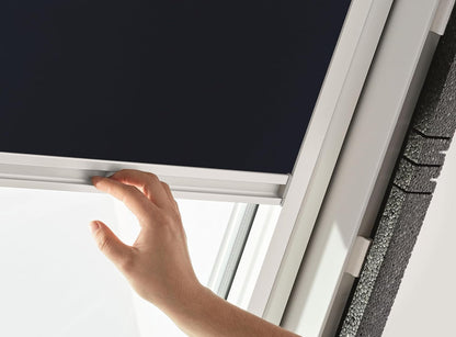 Original Roto Blackout Roller Blind ZRV Almost Full Darkening Guide Rail White For Roto Skylight Series Designo R4/R7 and Classic 43/73 with Size 074/118 | 07/11 Night Blue - QUORE