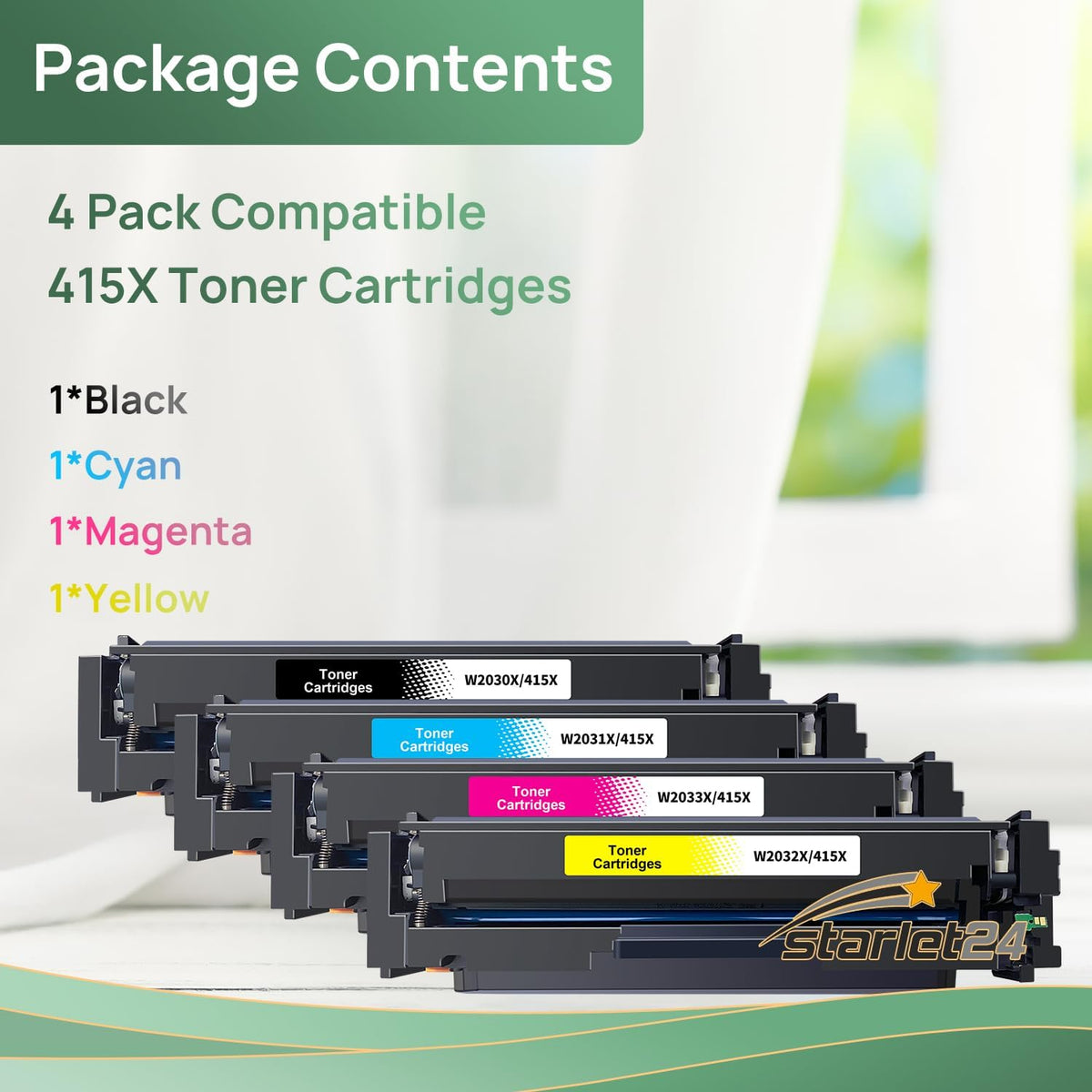 Starlet24 4 x 415 x toner compatibele toner voor HP 415X W2030X W2031X W2032X W2033X met chip als vervanging voor Laserjet Pro MFP M479fdw M479fdn M479fdw M454dw M454dn