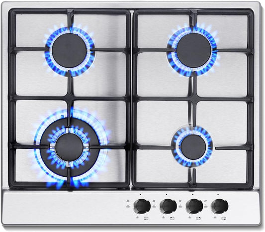 Gaskookplaat – Gasfornuis – Inbouwkookplaat – 4-pits Kookplaat – Gasstel – Roestvrij Staal – Automatische Vlambescherming – 8060 W Vermogen