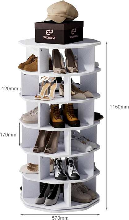 uyoyous Lazy Susan 6-Tier Rotating Shoe Cabinet, 360° Rotating Shoe Rack with 6 Levels, Modern Octagonal Design Shoe Case for Living Room, Bedroom, Entrance - QUORE