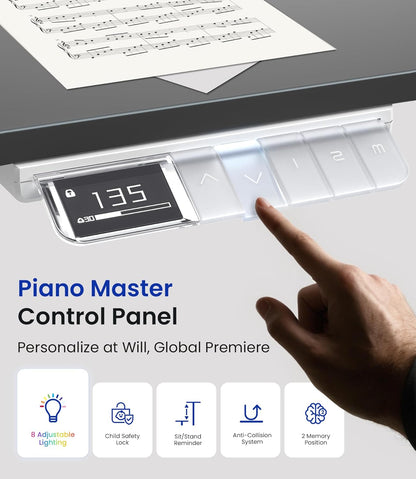 MAIDeSITe T2 Pro Max Electric Height Adjustable Desk Frame, 135 cm Height Adjustable Table Frame, Double Motor, Load Capacity 180 kg, with Piano Master Control System and - QUORE