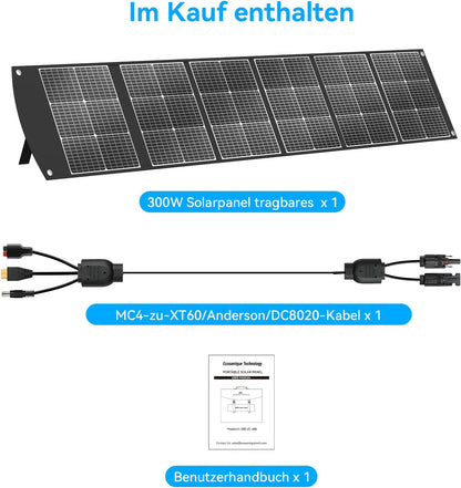Ecosonique Zonnepaneel, 300 W, opvouwbaar, draagbaar zonnepaneel, oplader voor de meeste krachtcentrales, 40 V MC4-voeding en meerdere uitgangen, folarmodule voor camping, outdoor, camper