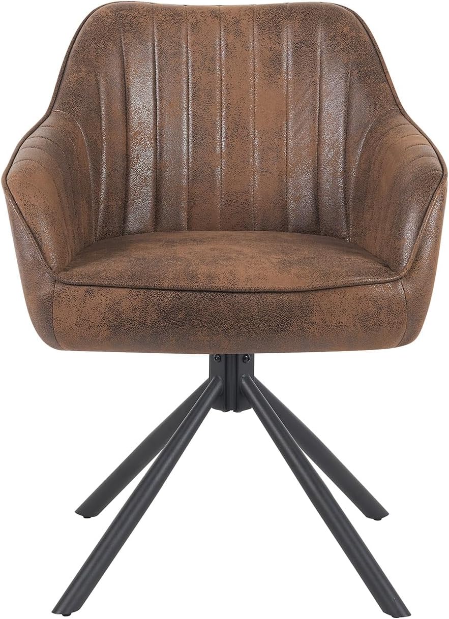 DUBI Möbel Dining Room Chairs Set of 2, 360° Swivel with Pocket Spring, High Seat Comfort, Load Capacity up to 150 kg, Suede Look Brown, Robust Metal Cross Frame, Modern Design, Mika-Maya - QUORE