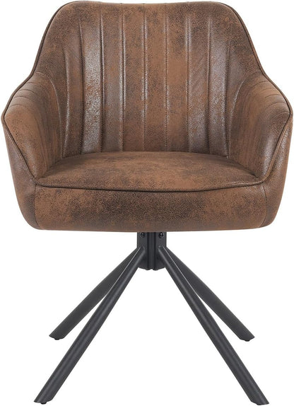 DUBI Möbel Dining Room Chairs Set of 2, 360° Swivel with Pocket Spring, High Seat Comfort, Load Capacity up to 150 kg, Suede Look Brown, Robust Metal Cross Frame, Modern Design, Mika-Maya - QUORE
