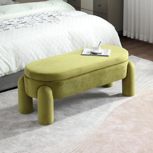 Voetenbank – Zitbank – Opbergbank – Poef – Hocker – Groen – Zachte Velvet Bekleding – Ruime Opbergruimte - QUORE