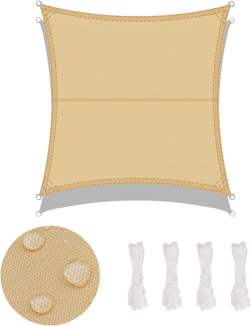 LOVE STORY Zonneschermdoek 5x5m Rechthoekig Zonwering Waterdicht UV-Bescherming Polyester voor Terras, Tuin, Terrasoverkapping (Zandkleur)