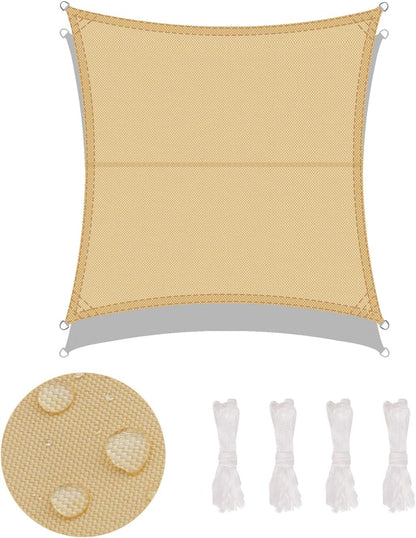 LOVE STORY Zonneschermdoek 5x5m Rechthoekig Zonwering Waterdicht UV-Bescherming Polyester voor Terras, Tuin, Terrasoverkapping (Zandkleur)