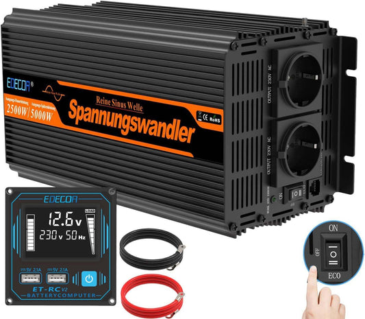 <font dir="auto" style="vertical-align: inherit;"><font dir="auto" style="vertical-align: inherit;">        EDECOA 2500W Inverter 12V to 230V Pure Sine Wave Inverter 12V 230V Voltage Converter with LCD Remote Control and EU Sockets       </font></font>