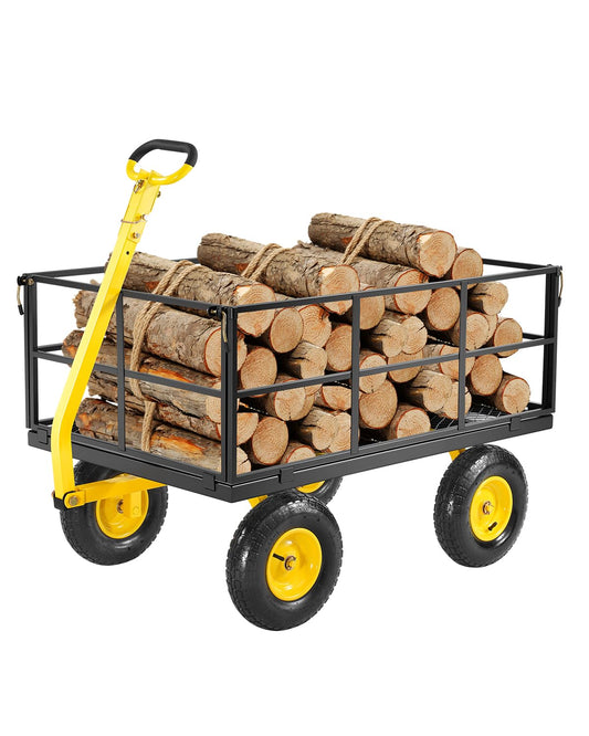 VEVOR Handcart 116.8 x 76 x 43 cm Transport Trolley Garden Trolley Tool Trolley 2-in-1 Hand Trolley with 13-Inch All-Terrain Tyres, Removable Mesh Side Panels and 180° Swivel Handle