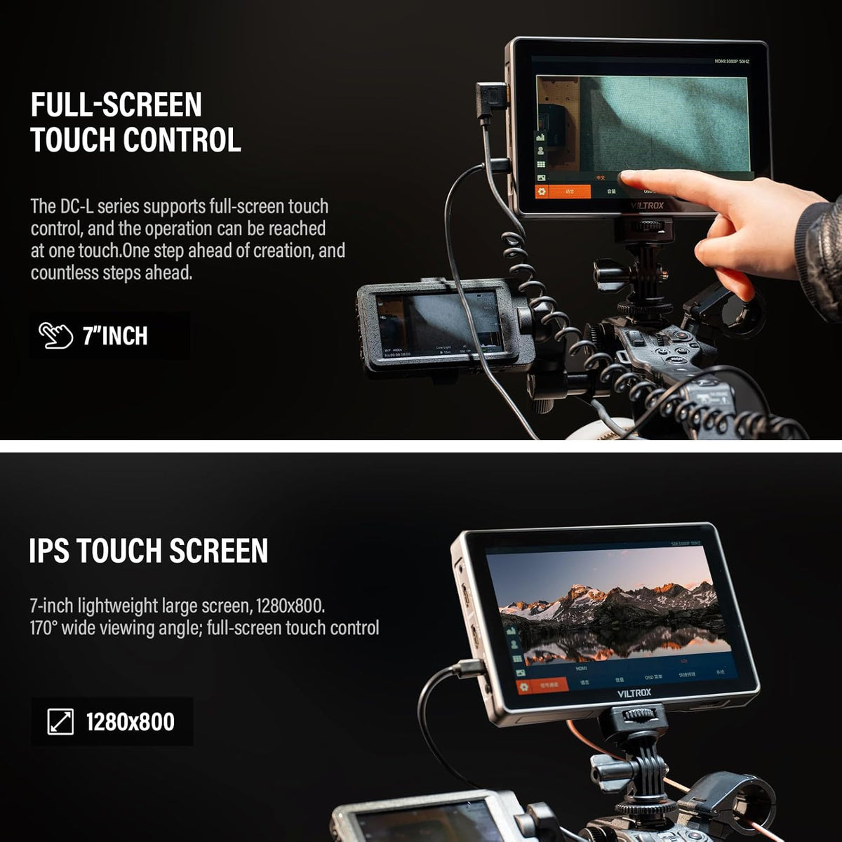 Cameramonitor – Field Monitor – Externe Monitor – Camerascherm – Videomonitor – 7 Inch IPS Touchscreen – 600 Nit Helderheid – 4K HDMI Input en Loop-Out