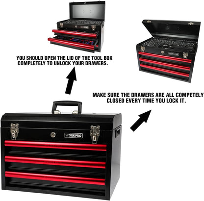 WORKPRO 408-delige mechanica gereedschapsset, CR-V hoogwaardige Home Tool Kit, 3-lade zware metalen doos