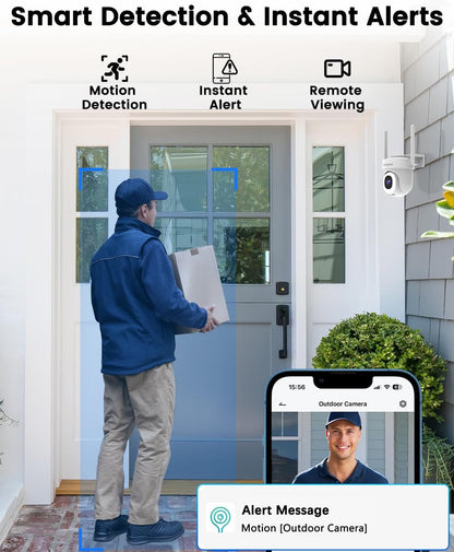Bewakingscamera WiFi voor Buiten, Bextgoo 5MP Outdoor Home Beveiligingscamera met 64G TF-kaart, 2,4/5G WiFi, 360° Automatische Bewakingscamera, Bewegingsdetectie-meldingen, Kleuren Nachtzicht, 2 Stuks