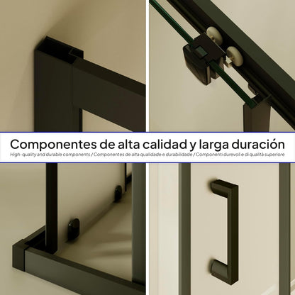 Douchecabine – Douchewand – Douchecabine Hoek – Douchecabine Schuifdeur – Veiligheidsglas – 90x90 cm – 6 mm ESG Veiligheidsglas – Zwarte Profielen – Partieel Gesatineerd – Hoogte 190 cm