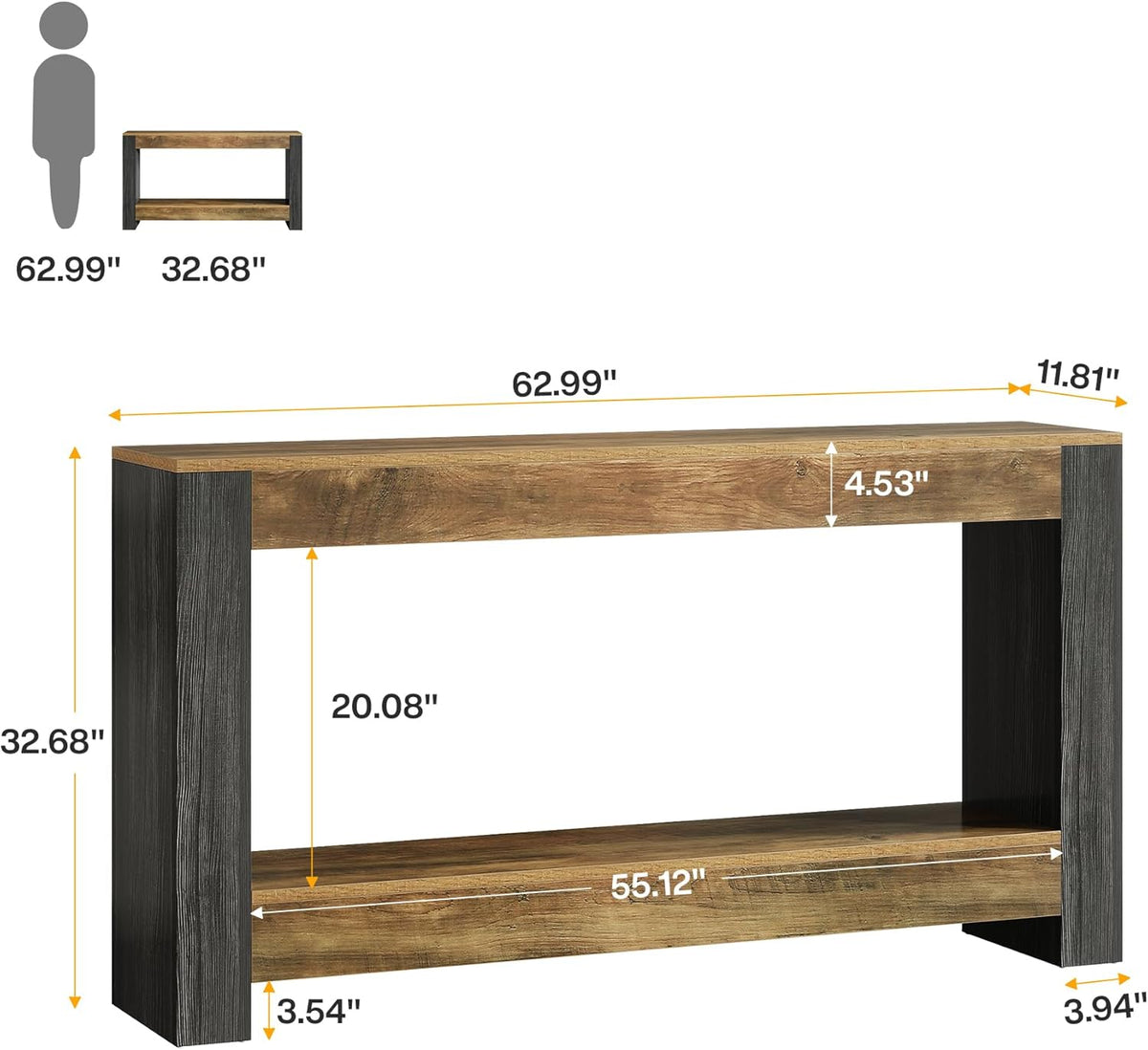 Tribesigns Console Table 160 cm Long for Entrance, Bench Behind the Sofa for Living Room, Hallway, Entrance, Foyer Rustic, Brown and Black