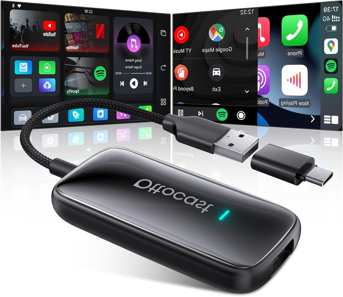 Draadloze CarPlay Adapter – Android Auto Interface – Auto Multimedia Adapter – Bluetooth Connectiviteit – Plug & Play Installatie – 5G-Chip & WiFi 6 – 4GB RAM + 32GB Opslag