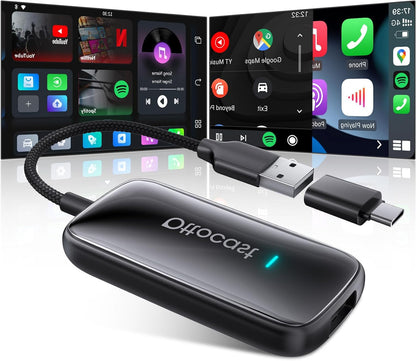Draadloze CarPlay Adapter – Android Auto Interface – Auto Multimedia Adapter – Bluetooth Connectiviteit – Plug & Play Installatie – 5G-Chip & WiFi 6 – 4GB RAM + 32GB Opslag