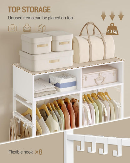 Hzuaneri Wardrobe,Open wardrobe,With 4 wooden drawers,Top storage compartment,Ironwood,Modern style,Suitable for bedrooms and dressing rooms, 39.4 x 16.9 x 72.8 inch, White BW06603W