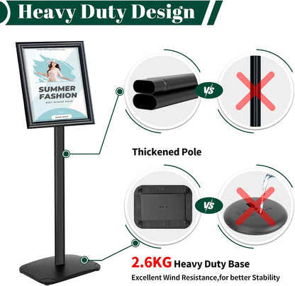 A4 Displaystandaard – Bordstandaard – Bordhouder – Vloerstandaard – Menustandaard – 3-Delige Set Zwart – Verzwaarde Basis 2,6 Kg – Verstelbare 180°/360° Kijkhoek