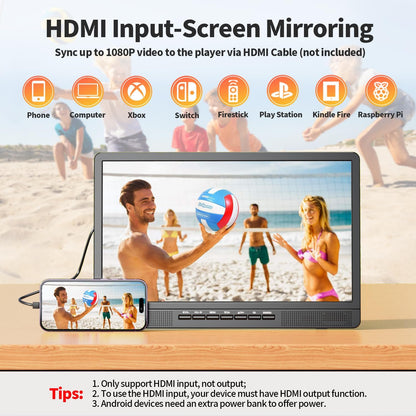 Desobry Draagbare 45,7 cm (18 inch) mini-lcd-tv met DVB/T2-tuner, 12 V, HD 1080P, voor camping buiten, slaapkamer, keuken, ondersteunt USB/HDMI/AV-ingangen