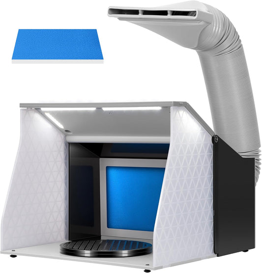 VIVOHOME Airbrush Verfspuitcabine met Dubbele Ventilatoren Draaitafel met 4 Led-lampjes en Filterslang Draagbare Airbrushcabine voor het Schilderen van Modelbouw