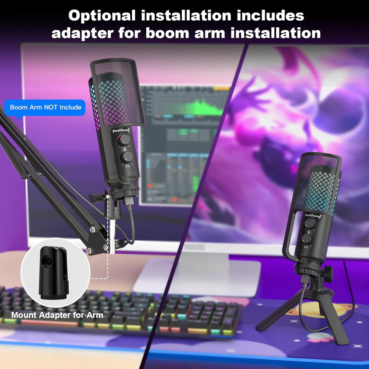 USB-Microfoon – Condensatormicrofoon – Gamingmicrofoon – Podcastmicrofoon – Streamingmicrofoon – RGB-Verlichting – Tap-To-Mute