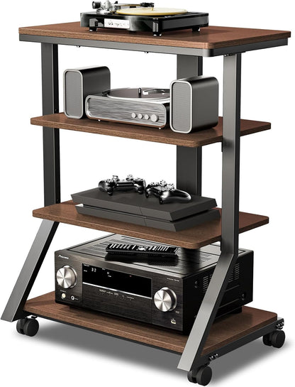 HiFi-rek – Audiorek – Mediameubel – AV-plank – Entertainmentstandaard – 4 niveaus – 8 mm planken, zwenkwielen met vergrendeling