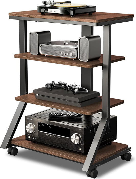 HiFi-rek – Audiorek – Mediameubel – AV-plank – Entertainmentstandaard – 4 niveaus – 8 mm planken, zwenkwielen met vergrendeling