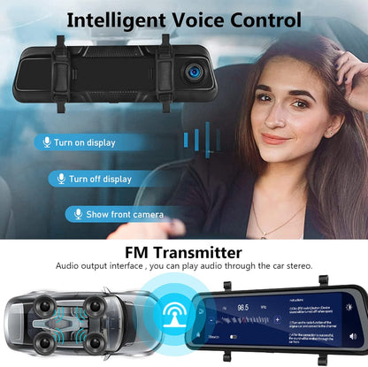 Hodozzy Spiegel Dashcam Carplay Draadloze Android Auto Bluetooth 24,5 cm (9,66 inch) IPS Touchscreen Voorcamera Achteruitrijcamera Waterdicht Nachtzicht WDR Auto Achteruitkijkspiegel Parkeermonitor