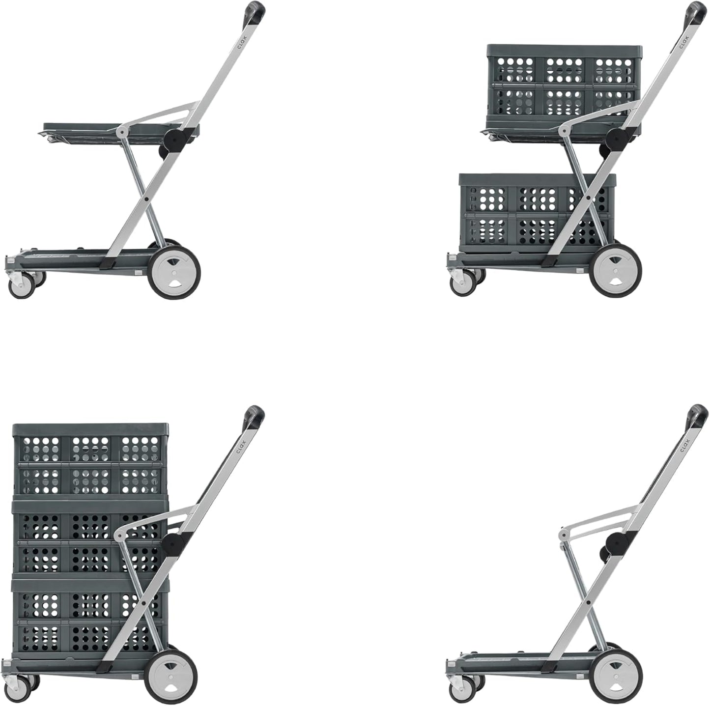 Klapmobiel – Transportwagen – Transportkar – Trolley – Inklapbare kar – Grijs/Grijs incl. 1 klapbox – Opvouwbaar via knop in handgreep – Afneembare wielen