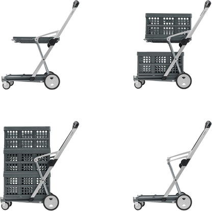 Klapmobiel – Transportwagen – Transportkar – Trolley – Inklapbare kar – Grijs/Grijs incl. 1 klapbox – Opvouwbaar via knop in handgreep – Afneembare wielen