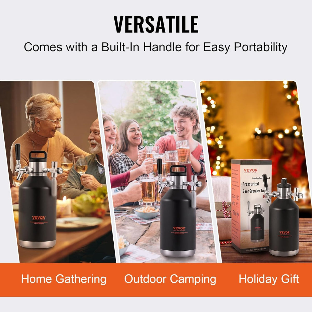 VEVOR Beer Growler Tap System, 120 oz 4L Mini Fat, 304 Roestvrij Staal Onder Druk Bier Growler, Keg Growler met Drukweergave, CO2 Regulator Kraan, Lekvrije Ring Voor Tocht, Homebrew, Craft Bier