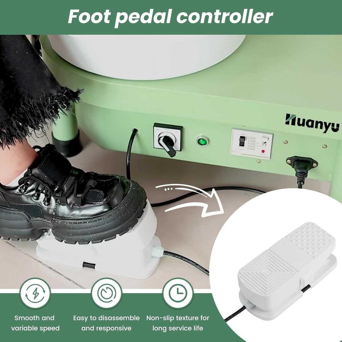 Huanyu Pottery Wheel Ceramic Machine 10 inch with Foot Pedal, Electric Pottery Machine with Detachable Basin for Pottery Studio/Home Pottery DIY/Pottery Training School Christmas - QUORE