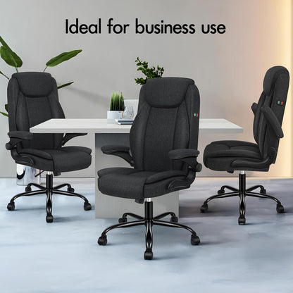 ALFORDSON Massage Bureaustoel, Ergonomische Computerstoel met Armleuning, Stoffen Bureaustoel, Draagvermogen 150 kg, Rugleuning 90-135°, In Hoogte Verstelbaar, Zwart