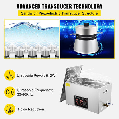 VEVOR Ultrasone reiniger, roestvrij staal, 600 W, 30 l, ultrasoon reinigingsapparaat met digitaal display, 0-30 minuten, ultrasone reiniging voor sieraden, brillen, horloges enz.
