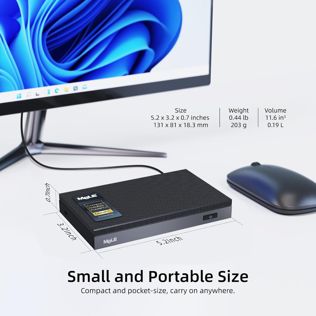 MeLE Quieter3C Fanless Mini PC N5100 8 GB geheugen 128 GB opslag, ultradunne, stille en draagbare desktopcomputer met volledige functie USB-C, Gigabit Ethernet, IPXE, PD3.0, automatisch inschakelen