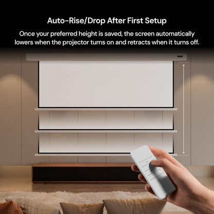 100 inch gemotoriseerd projectorscherm, mat wit, zero-speckle, stil en glad afrolbaar voor thuisbioscoop