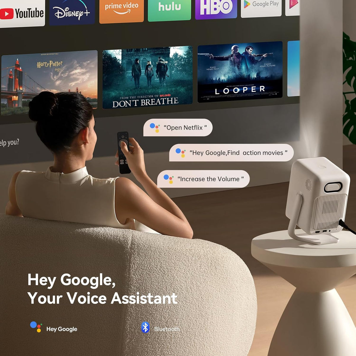 WANBO T2 Ultra Smart Beamer met Android TV, Netflix/500 ANSI, Native Full HD1080P, 120° Rotable, 30dB Quiet, Auto Focus Keystone, Bluetooth Wifi, 10W Speakers, Draagbare Mini Projector Thuis Outdoor
