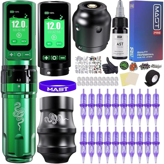 Mast Tattoo Gun Pen Machine Kit, Fold Pro Cordless Year of Snake Edition Tattoo Machine, Power Motor by Mcore-C3, 3000mAh Battery Power Supply